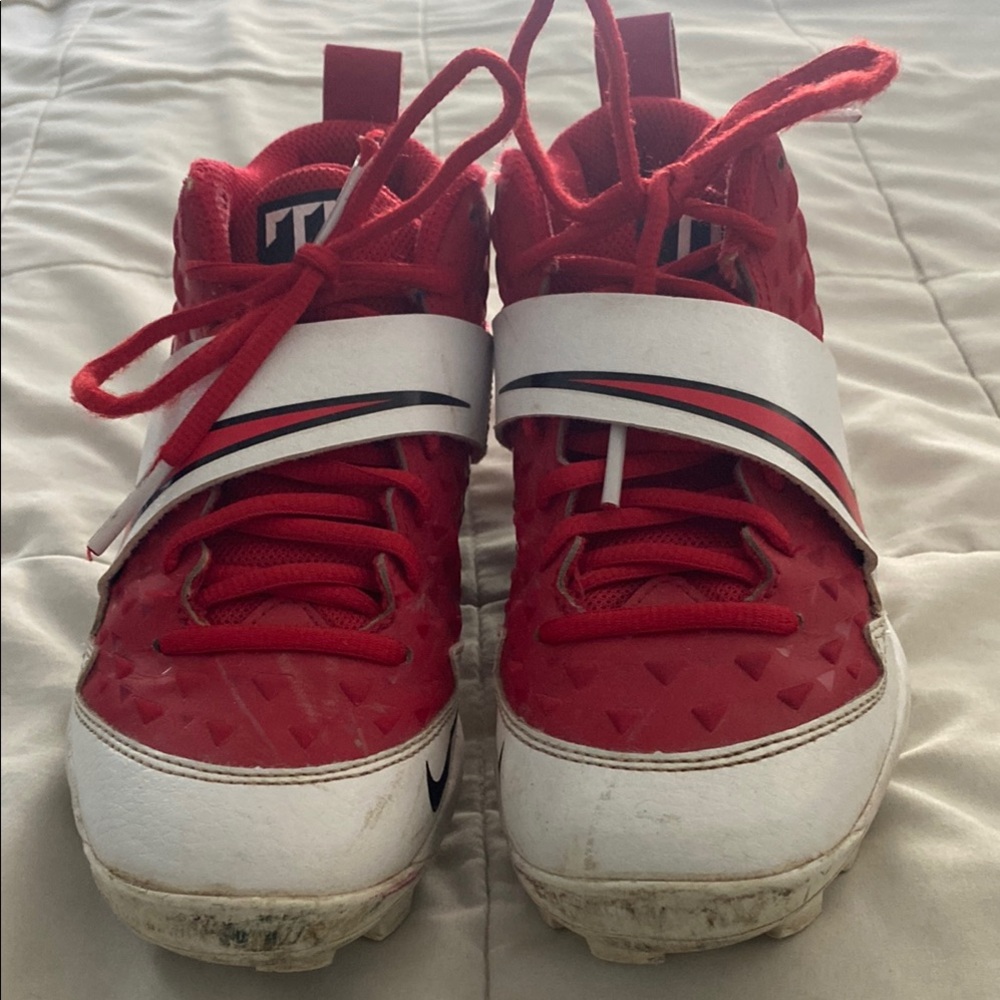 T-ball cleats! Nike Red and White High-Top Sneakers with Suede Finish